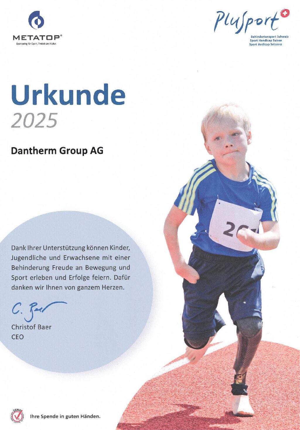Urkunde Dantherm Group AG PluSport 2025